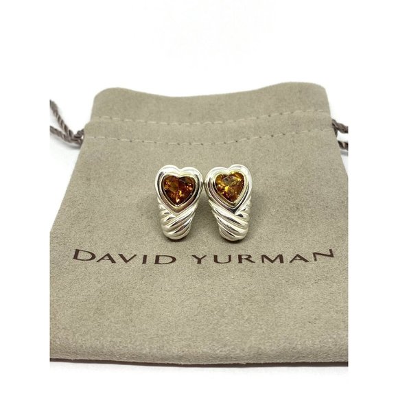 David Yurman Heart Citrine Shrimp Sterling Silver 14K Gold French Clip Earrings - Picture 3 of 12